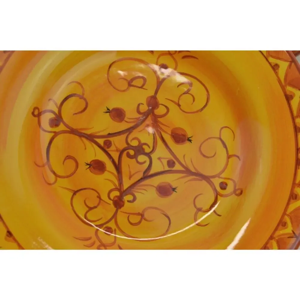 Pier 1 Karistan Salad Plates Set of 6 Hand-Painted Earthenware Orange Scroll